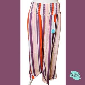 One 5 One Wide Leg Pants in Red and Purple with Elastic Waistband